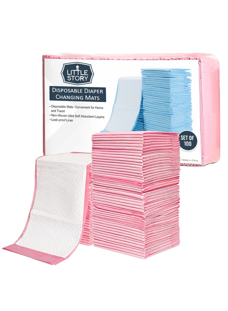 Little Story Pack Of 100 Portable Disposable Diaper Changing Soft Waterproof Mats - Pink  - Image 1