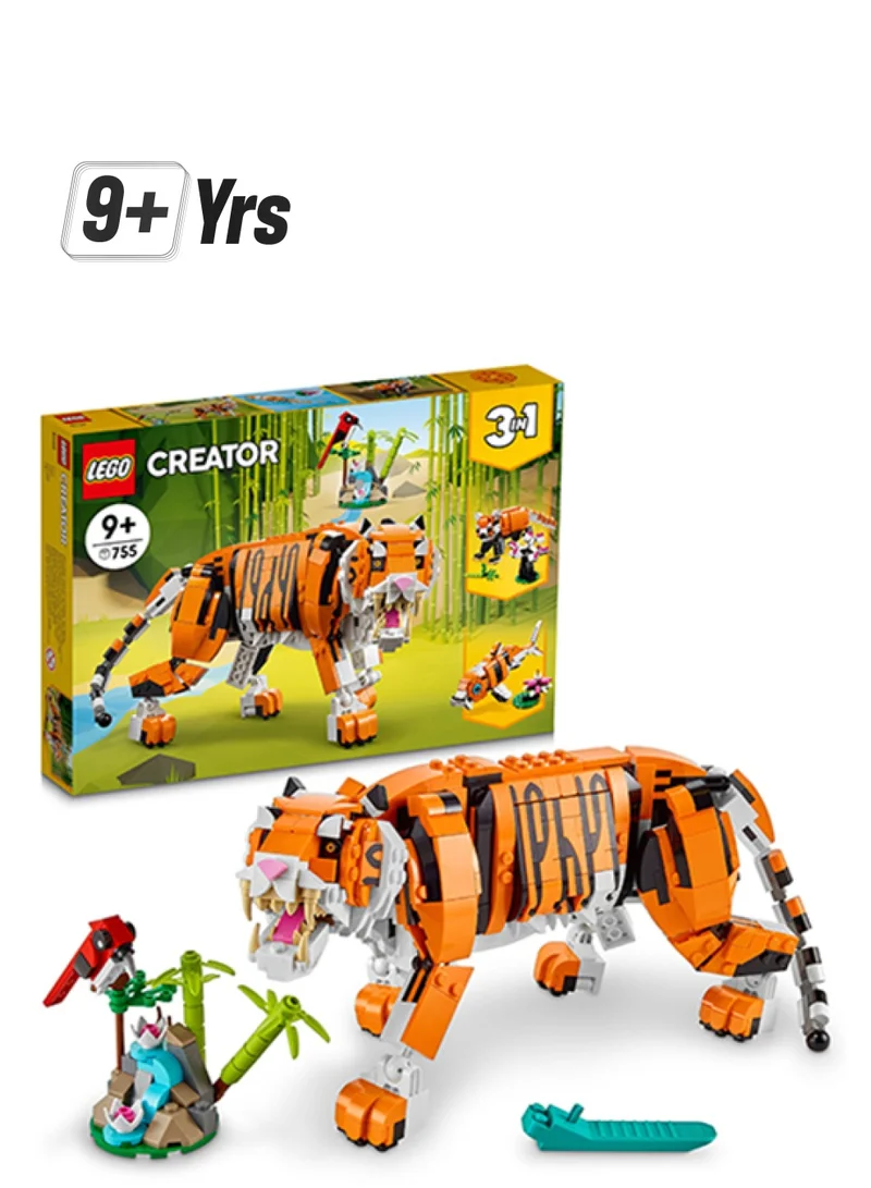 LEGO 6379824 Creator 3In1 Majestic Tiger 31129 Building Kit; Animal Toys For Kids, Featuring A Tiger, Panda And Koi Fish; Creative Gifts For Kids Aged 9+ Who Love Imaginative Play (755 Pieces) 9+ Years