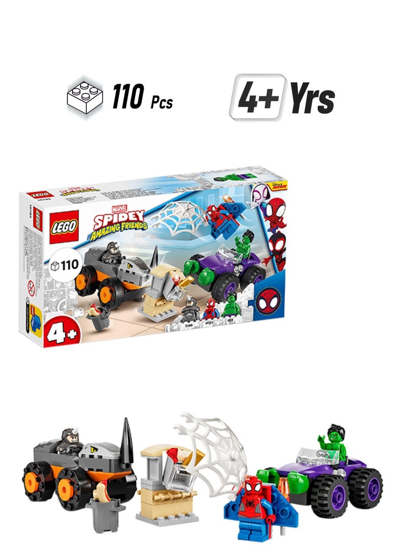 LEGO 6378831 6378831 Marvel Spidey And His Amazing Friends Hulk Vs. Rhino Truck Showdown 10782 Building Kit; Playset Comes With 2 Lego Spider-Man Vehicles; Birthday Gift For Kids Aged 4+ (110 Pieces) 4+ Years 110 4+ Years  - Image 1