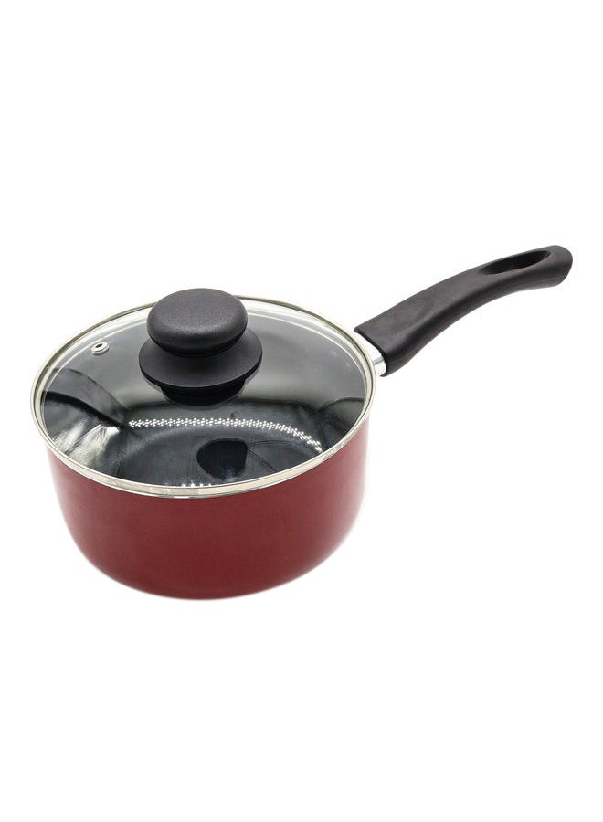 Beefit Non-Stick Ceramic  Coated Sauce Pan With Glass Lid Red 18cm - Image 1