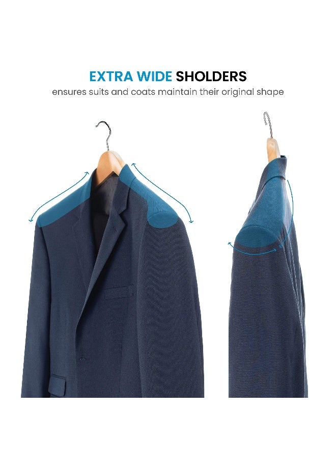 ZOBER Smooth Finish Solid Wood High-Grade Wide Shoulder Wooden Hangers With Non Slip Pants Bar Pack Of 10 Natural Wood Natural Wood - Image 3