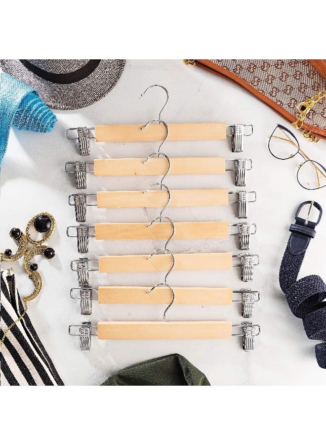 ZOBER - Zober High-Grade Wooden Pants Hangers With Metal Clips Grip Clip Pants Hanger, Smooth Finish Solid Wood Jeans/Skirt Hanger, 360° Swivel Hook - Clip Hanger For Pant, Skirts, Slacks - 20 Pack, Natural Natural - Image 1