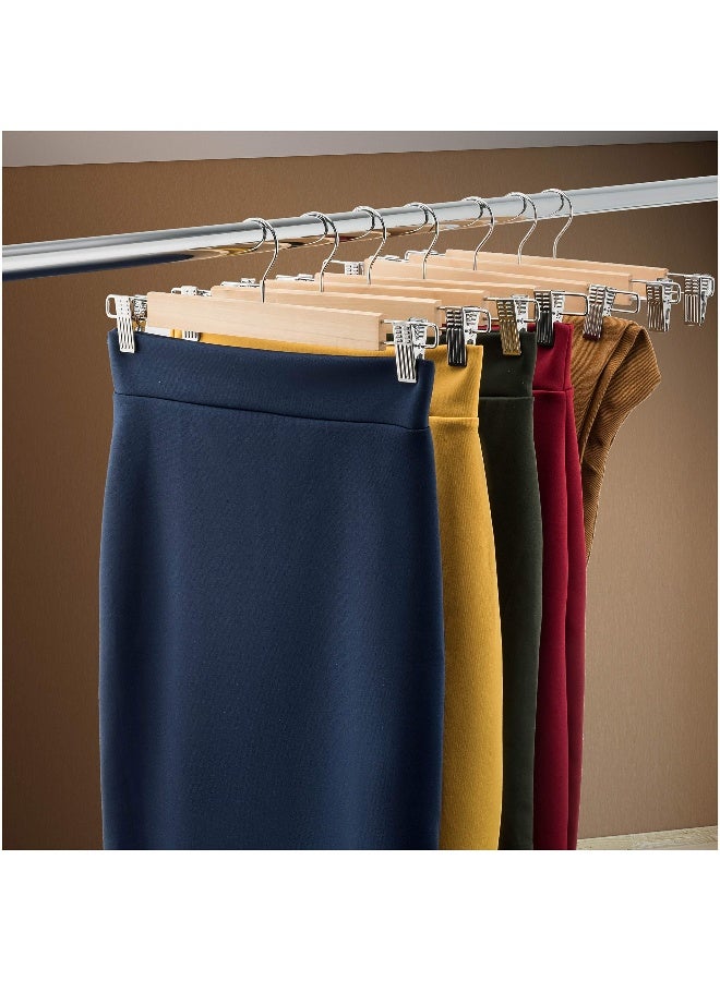 ZOBER - Zober High-Grade Wooden Pants Hangers With Metal Clips Grip Clip Pants Hanger, Smooth Finish Solid Wood Jeans/Skirt Hanger, 360° Swivel Hook - Clip Hanger For Pant, Skirts, Slacks - 20 Pack, Natural Natural - Image 1