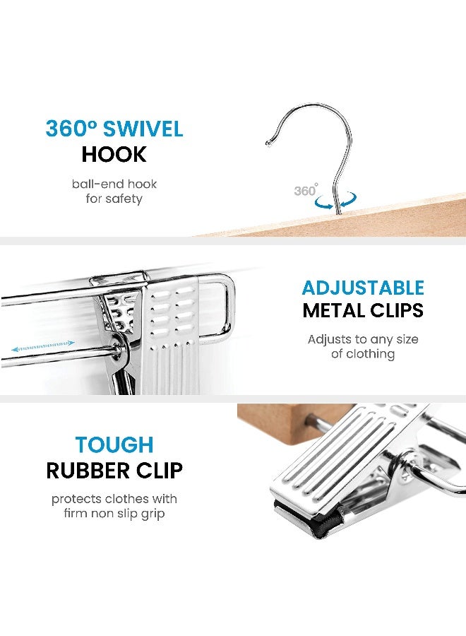 ZOBER - Zober High-Grade Wooden Pants Hangers With Metal Clips Grip Clip Pants Hanger, Smooth Finish Solid Wood Jeans/Skirt Hanger, 360° Swivel Hook - Clip Hanger For Pant, Skirts, Slacks - 20 Pack, Natural Natural - Image 1