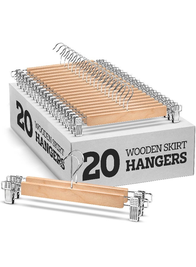ZOBER - Zober High-Grade Wooden Pants Hangers With Metal Clips Grip Clip Pants Hanger, Smooth Finish Solid Wood Jeans/Skirt Hanger, 360° Swivel Hook - Clip Hanger For Pant, Skirts, Slacks - 20 Pack, Natural Natural - Image 1
