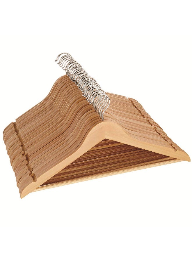 OOTORI - Solid Wood Coat Hangers Non-Slip Cloth Hangers With Notches And 360 Swivel Hook 16 Pack Natural Wood 44.5cm - Image 1