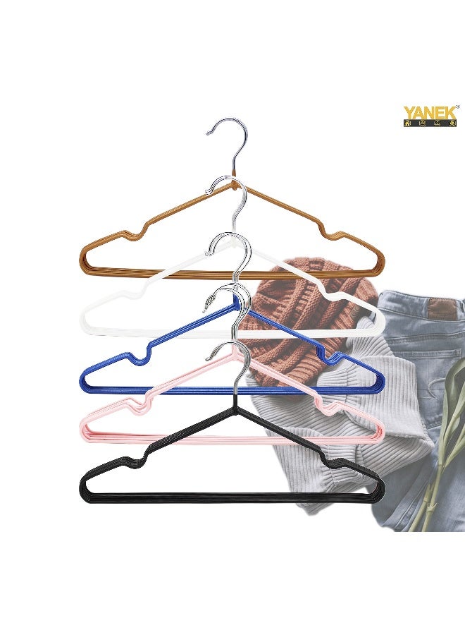 YANEK - Metal Hangers For Shirt Coat Trousers Strong Anti Slip And Space Saving Rubber Coated 40 Cm Blue 100 White 40cm - Image 1