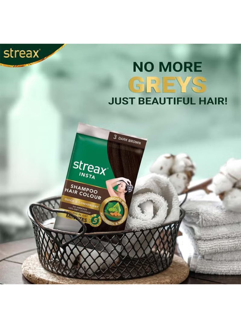 Streax Insta Shampoo Hair Colour, Dark Brown - Ammonia-Free, 5-Minute Colouring for 100% Grey Coverage with Almond Oil & Noni Extracts 03 Dark Brown 25ml - Image 2