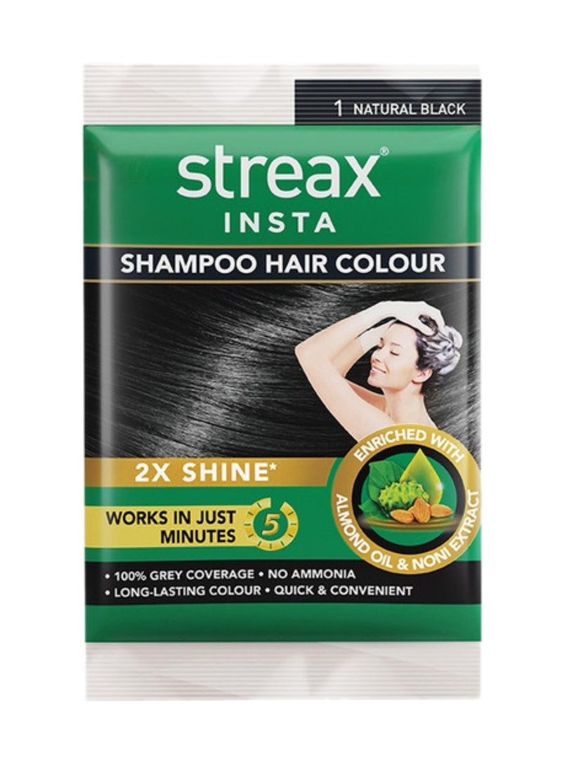 Streax Insta Shampoo Hair Colour, Natural Black - Ammonia-Free, 5-Minute Colouring for 100% Grey Coverage with Almond Oil & Noni Extracts 1 Natural Black 25ml - Image 2