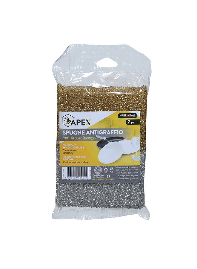 APEX Anti-Scratch Sponges High Quality Hard Wearing Efficient For Delicate Surfaces 2 Piece Silver/Gold  - Image 5