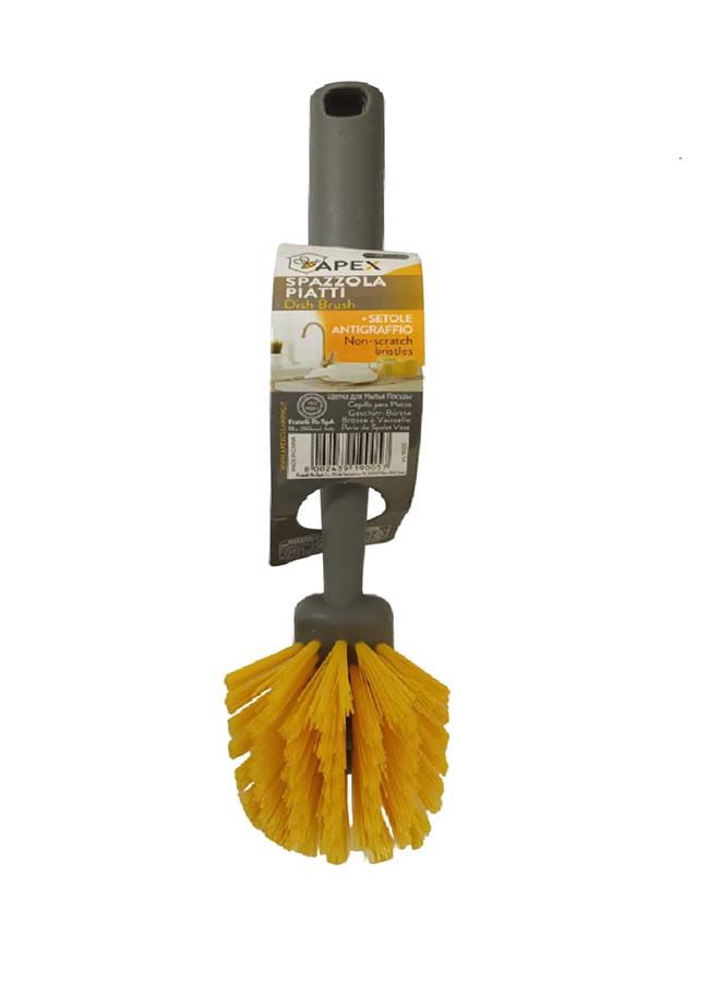 APEX - Dish Brush - High Quality Non-scratch bristles, Durable, Comfortable Grip, Self Standing Handle and Easy to Use Yellow/Grey 27x6.5x6.5cm - Image 1