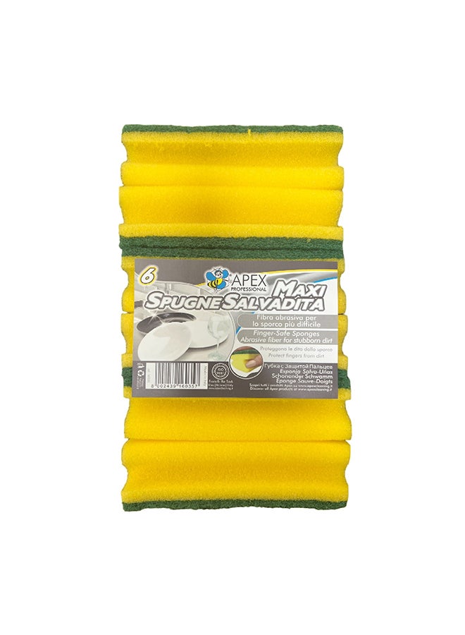 أبيكس - طقم إسفنجات ماكسي آمنة للأصابع مكون من 6 قطع أصفر/أخضر 14x7x4سم - Image 1