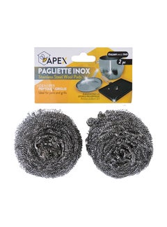 APEX Stainless Steel Wool Pads - Heavy duty, Long-Lasting and Removes Stubborn Dirts 2 Pcs Silver diam 8x5cm  - Image 2
