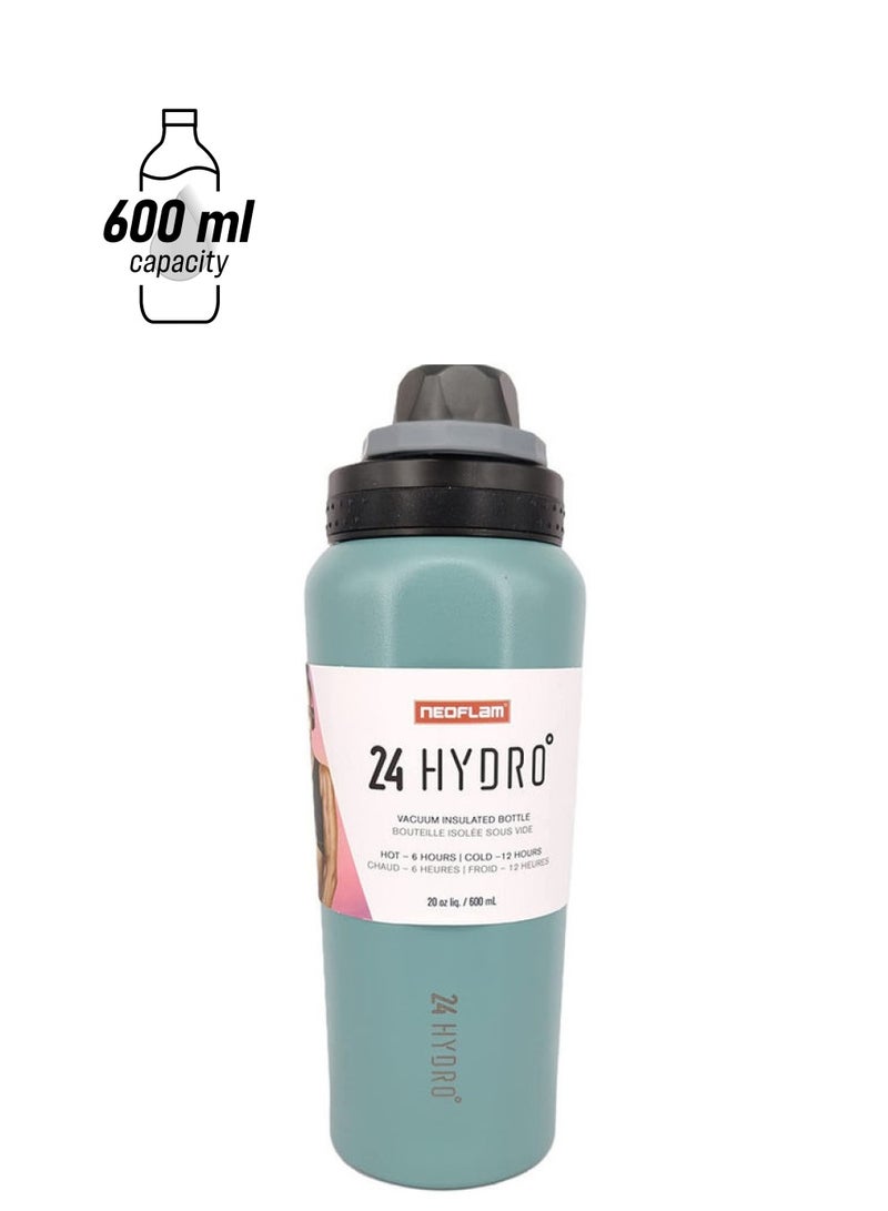 نيو فلام زجاجة مياه رياضية بجدار مزدوج من الإستانلس ستيل أسود / رمادي / أخضر 8.4x8.4x23.4سم - Image 1