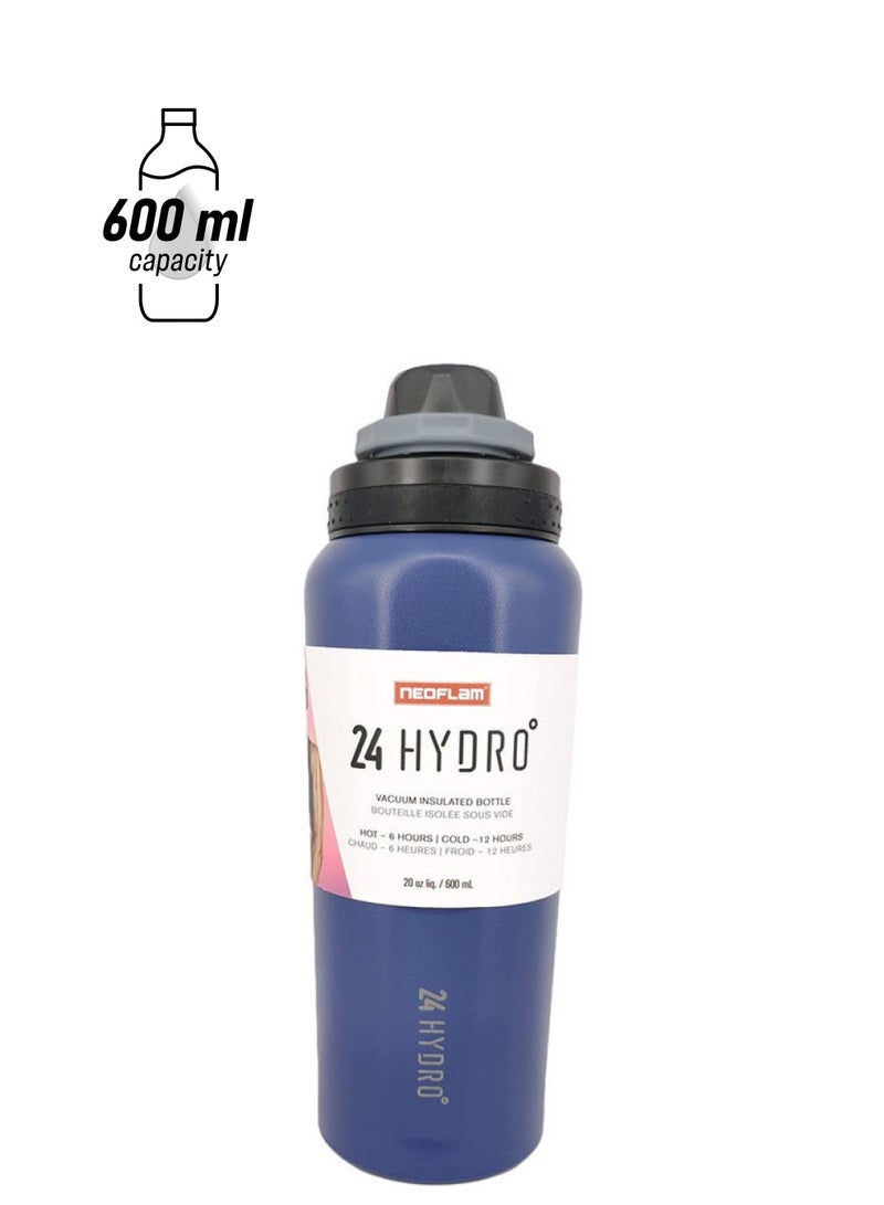 نيو فلام زجاجة مياه رياضية بجدار مزدوج من الإستانلس ستيل أزرق/أسود/رمادي 8.4x8.4x23.4سم - Image 1