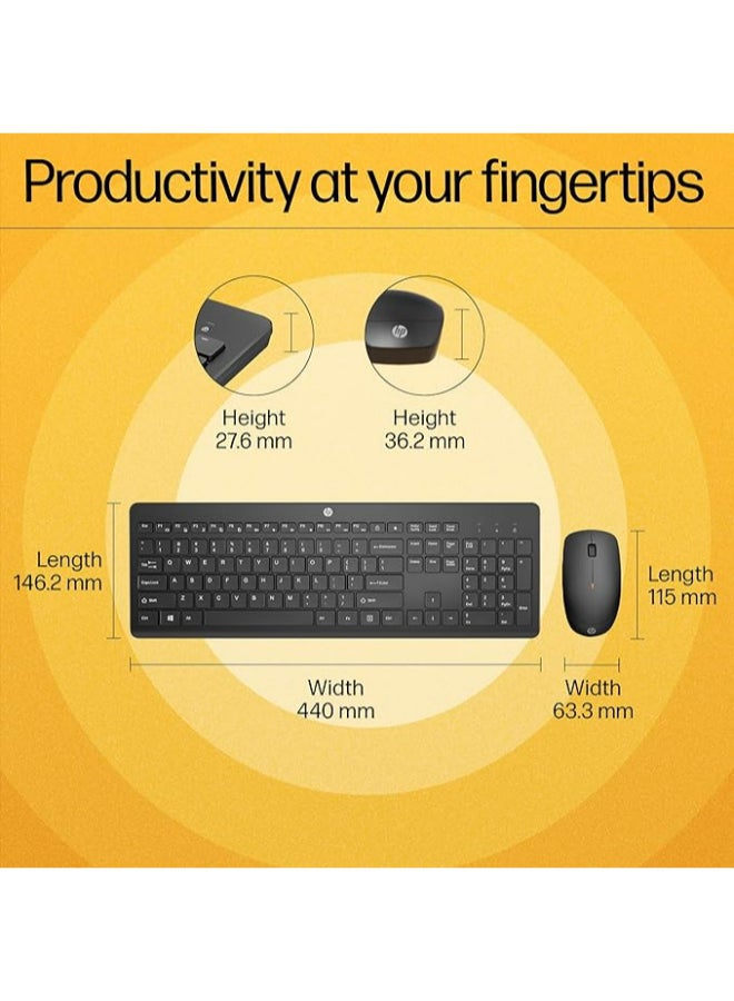 HP - 230 Wireless Keyboard and Mouse Combo Set, 1600 Dpi, English, 18H24AA#ABV Black - Image 1
