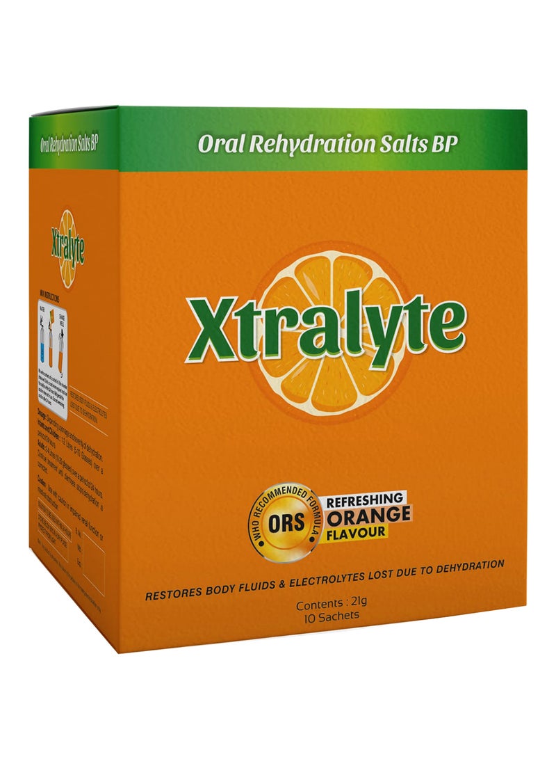 Xtralyte - Oral Rehydration Salt 10 Sachets 21g Orange - Electrolyte Powder - Image 1