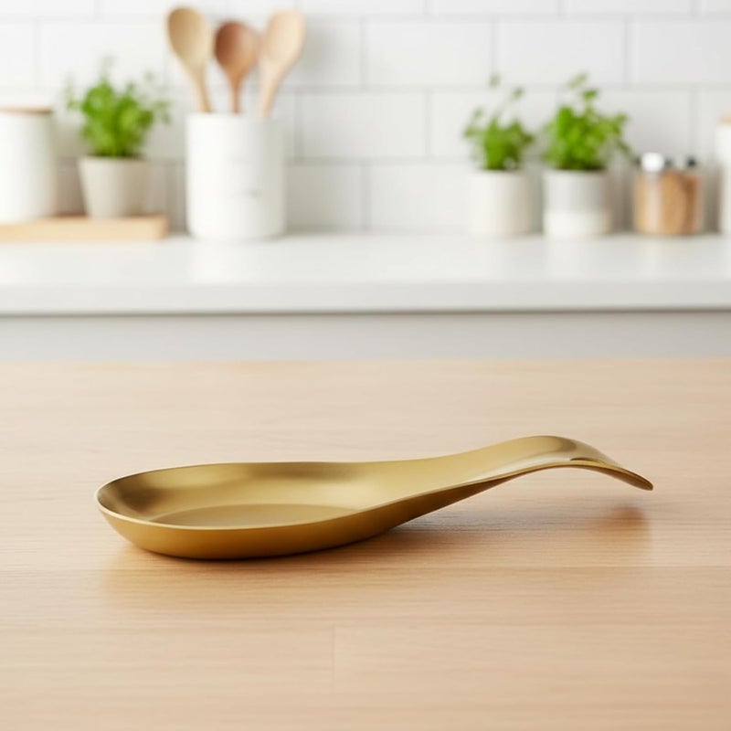 Cuisine Art Stainless Steel Spoon Rest Kitchen Tableware Spatula Holder Soup Utensil Cutlery Stand Matt Gold Matt Gold 21cm - Image 3