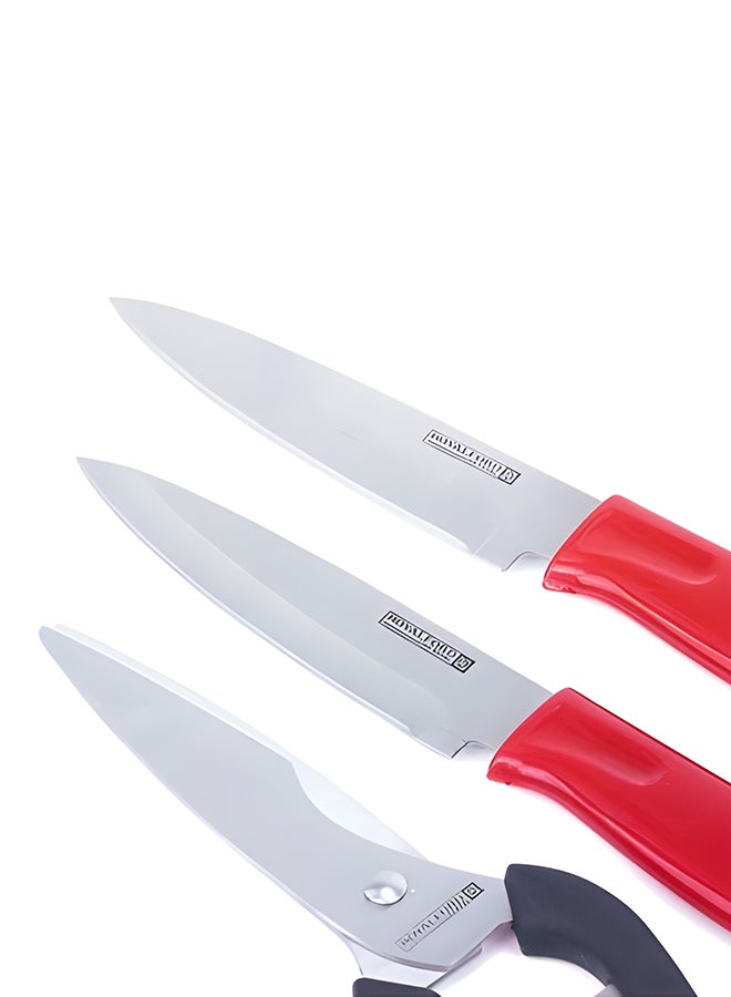 Royalford 4Pieces Kitchen Gadget Set - 2Pieces Knife 1Pieces Scissor 1Pieces Cutting Board Red/Black - Image 2