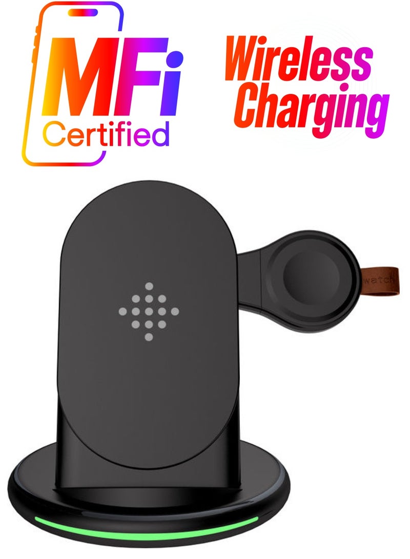 GULFLINK 3-In-1 Wireless Charging Station For Apple Watch/AirPods Pro/Smartphone Black - Image 1
