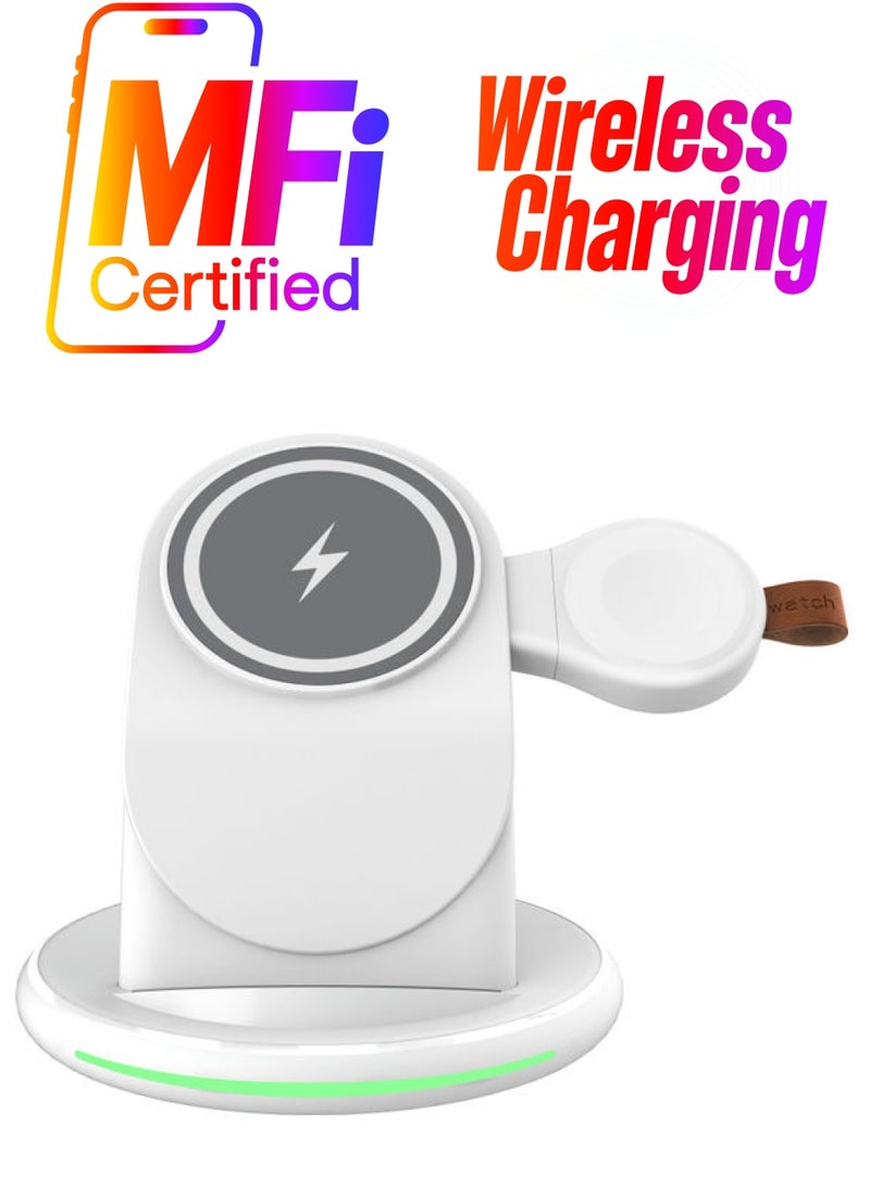 GULFLINK 3-in-1 Wireless Charging Station For Apple Watch/Air Pods Pro/Smartphone White - Image 1