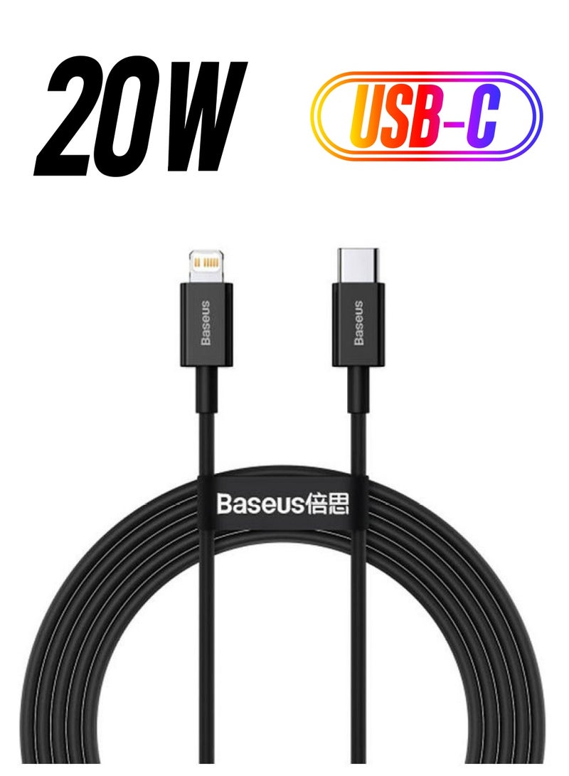 Baseus Superior Series Fast Charging Data Cable Type-C To Ip Pd 20W 2M Black - Image 1
