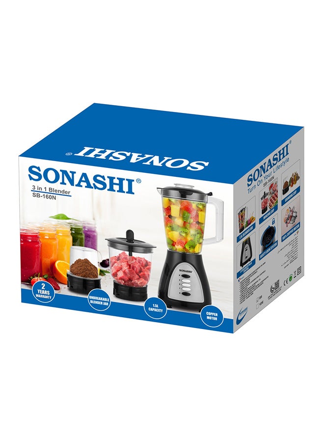 سوناشي - خلاط 3 في 1 مزود بوعاء غير قابل للكسر 2 kg 500 W SB-160N أسود - Image 1