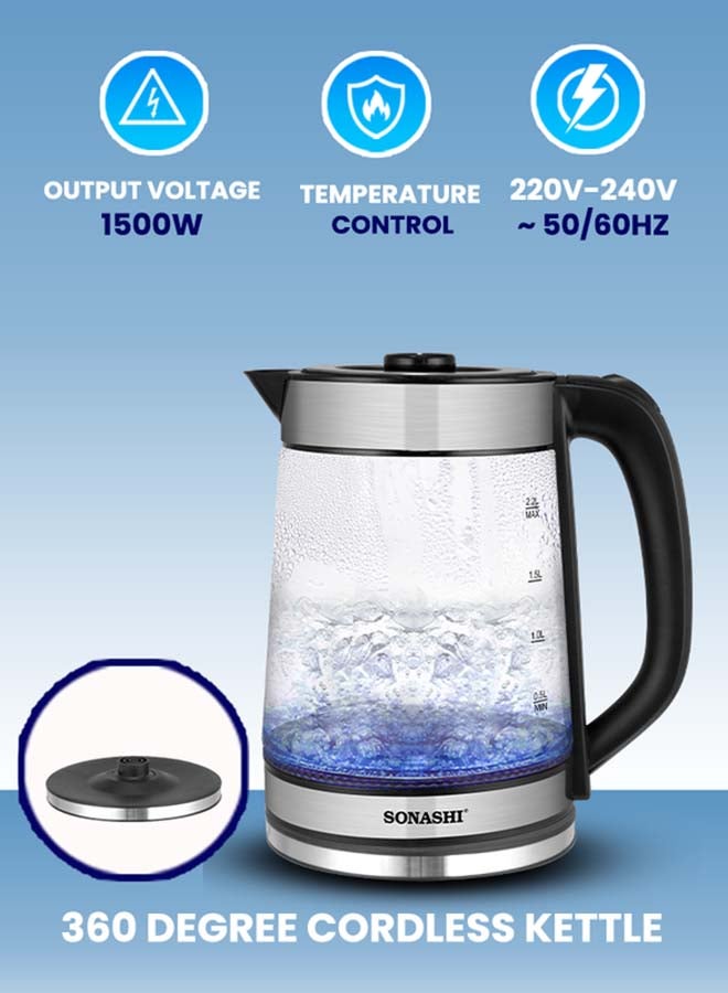 سوناشي غلاية من الزجاج 2.2 L 1500 W SKT-1809 فضي - Image 5