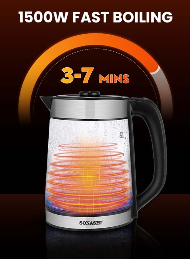 سوناشي غلاية من الزجاج 2.2 L 1500 W SKT-1809 فضي - Image 2