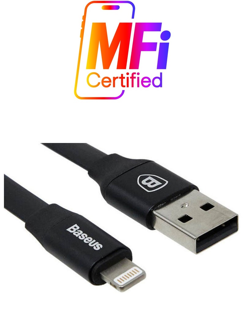 Baseus Short iPhone Charging Cable, 23cm USB to Lightning Cable Flat iPhone Charger Short Cord for Apple iPhone 14 13 12 11 Pro Max Mini 10 8 7 Plus XR XS MAX SE, AirPods Black - Image 1