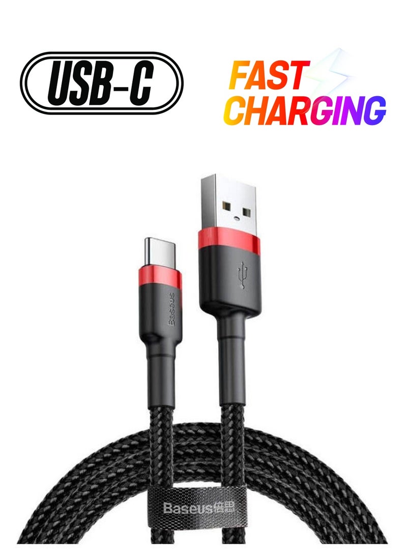 بيسوس كابل USB C للشحن السريع بقوة 2 أمبير من النايلون المضفر من سلسلة كافيول بطول 3 متر متوافق مع سامسونج S21 وS20 وS9 ونوت 20 و10 وهواوي P30 وP20 ولايت ميت 20 برو وP20 وإل جي وG5 وG6 وشاومي مي 11 ألترا وA2 وغير ذلك أحمر- أسود  - Image 1