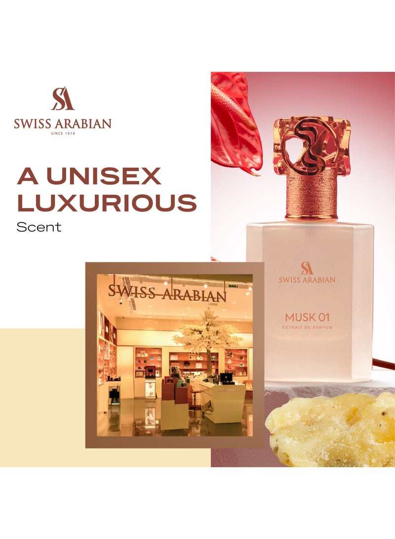 SWISS ARABIAN Musk 01 Extrait De Parfum Premium Quality Perfume, Unisex Fragrance, Floral, Musky, Luxurious Blend Perfume For Women And Men 50.0ml - Image 3