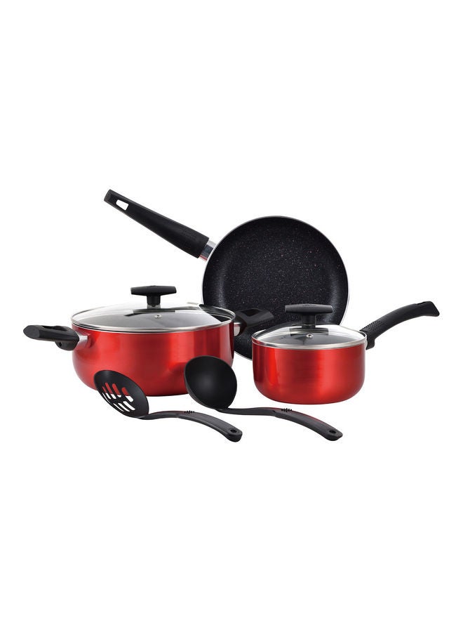 BERGNER - 7-Piece Shine Press Aluminum Non-Stick Cookware Set With Induction Bottom Red - Image 1