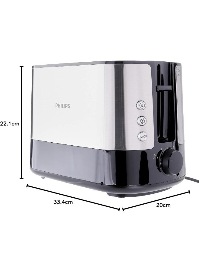 Philips - Toaster Viva Collection - Two Wide Slots, 8 Browning Settings, Auto-Off, Defroste Mode, Cancel Button 950 W HD2650/91 Metal/Black - Image 1