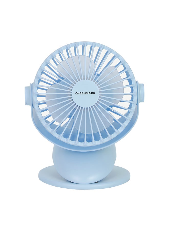Olsenmark 6" Rechargeable Fan High Performance Fan with Working Time up to 6 Hours, 3-Speed Controls and 3 Leaf Blades OMF1790 Blue - Image 1