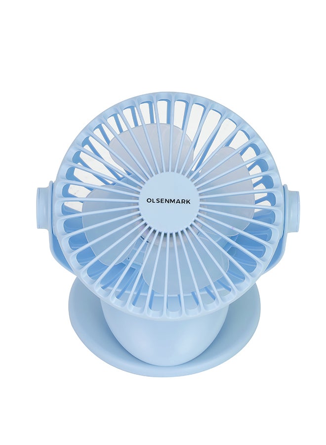 Olsenmark 6" Rechargeable Fan High Performance Fan with Working Time up to 6 Hours, 3-Speed Controls and 3 Leaf Blades OMF1790 Blue - Image 5