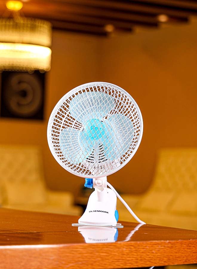 Olsenmark - 3 IN 1 Wall and Table Clip Fan 8", 3 Leaf Blades For Strong Wind And 2-Speed Levels, High Performance Motor For High Speed Wind, 360-Degree Rotation OMF1798H Blue and white - Image 1