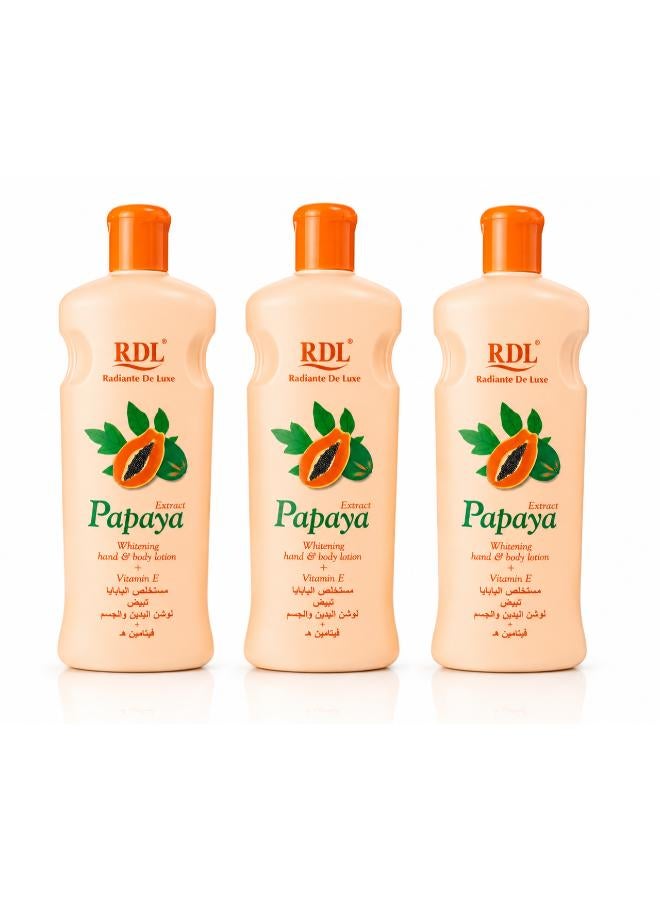 RDL Radiante De Luxe Papaya Extract Whitening Hand & Body Lotion + Vitamin E – 3 Pieces × 600 ml 600ml - Image 1