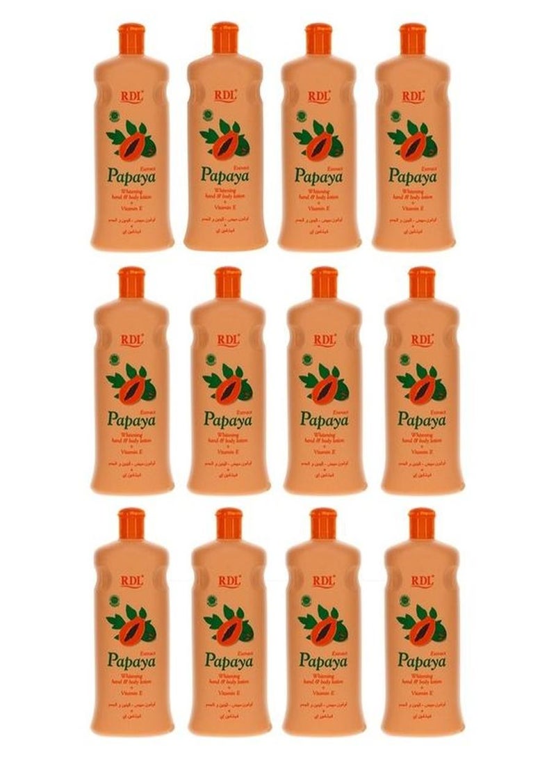 RDL Pack of 12 Extract Papaya Whitening Hand and Body Lotion + Vitamin E 600ml - Image 1