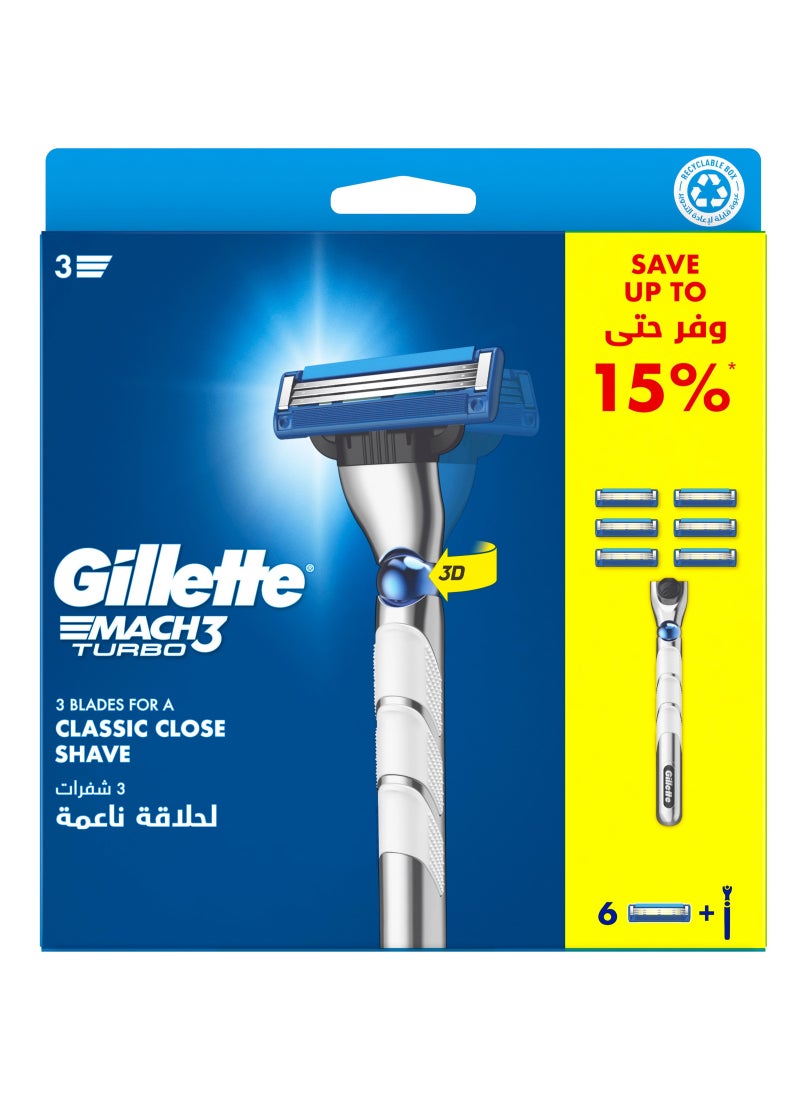 مقبض ماكينة الحلاقة الكروي Mach3 Turbo 3D مع 6 شفرات - Image 3