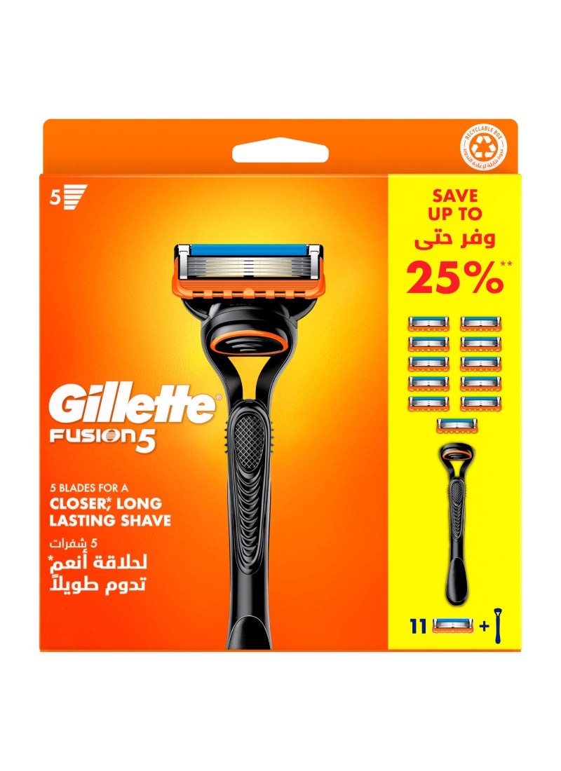 Gillette Fusion5 Refillable Razor With  Handle  And 11 Blade Refills - Image 1