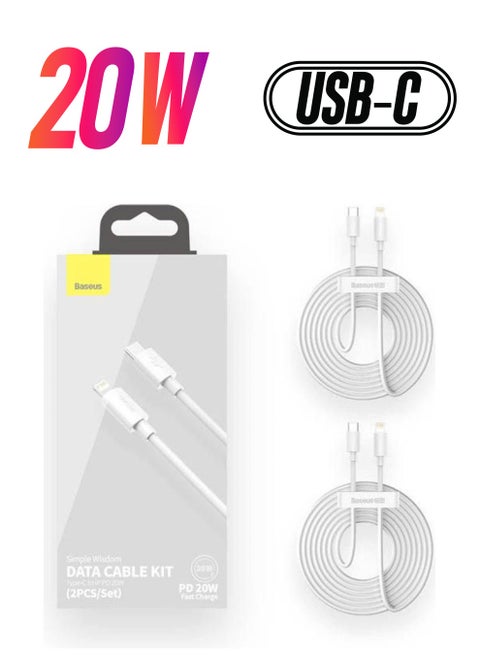 (2PCS/Set) USB C to Lightning Cable-Fast Charging Data Transfer, 1.5 Meter Power Delivery iPhone Cable 20W Compatible for iPhone 14 Pro Max, 14/13/12/11/X/XR/XS Max Supports Power Delivery White