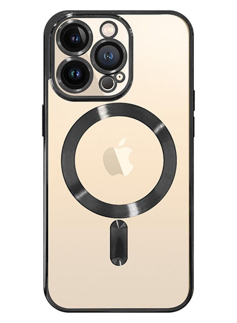 MARGOUN Magnetic Electroplating Frame Magsafe Wireless Charging Case for Apple iPhone 13 Pro Max Black/Clear - Image 1