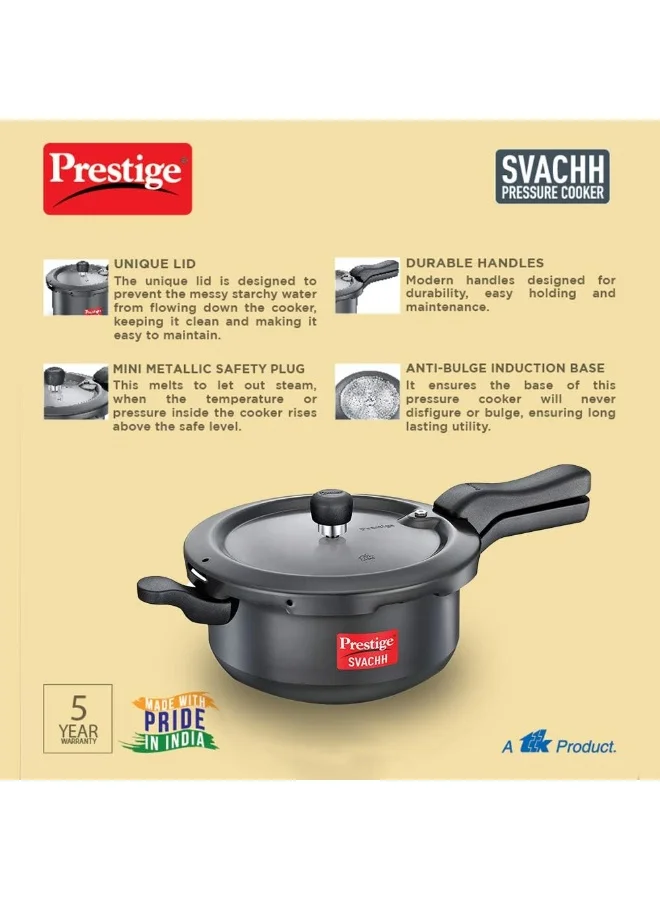 Prestige Svachh Hard Anodised Aluminium  Pressure Cooker Junior Deep Pan Black 3.5Liters