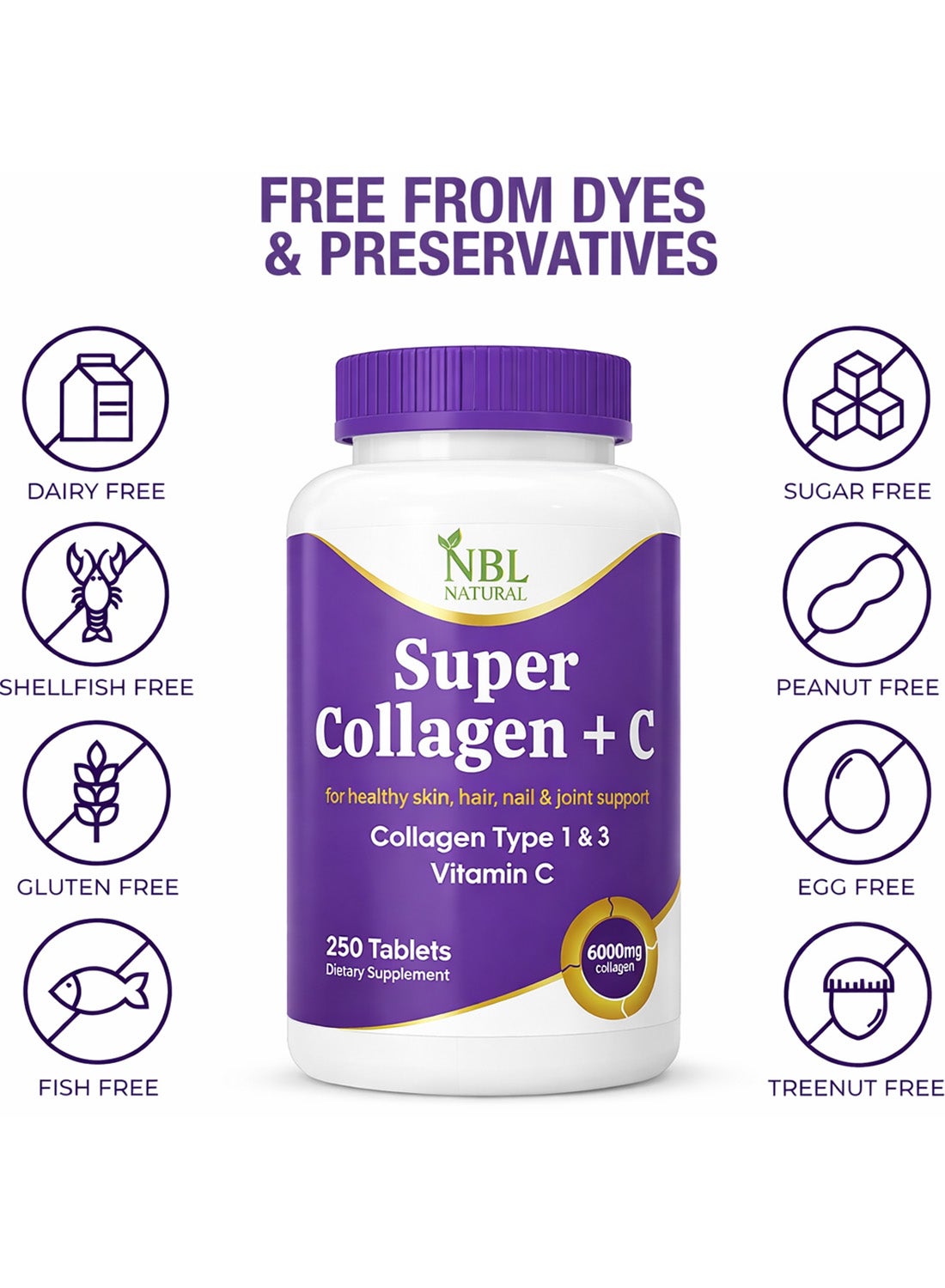 Nbl Natural Super Collagen With Vitamin C 6000Mg Tablets 250'S