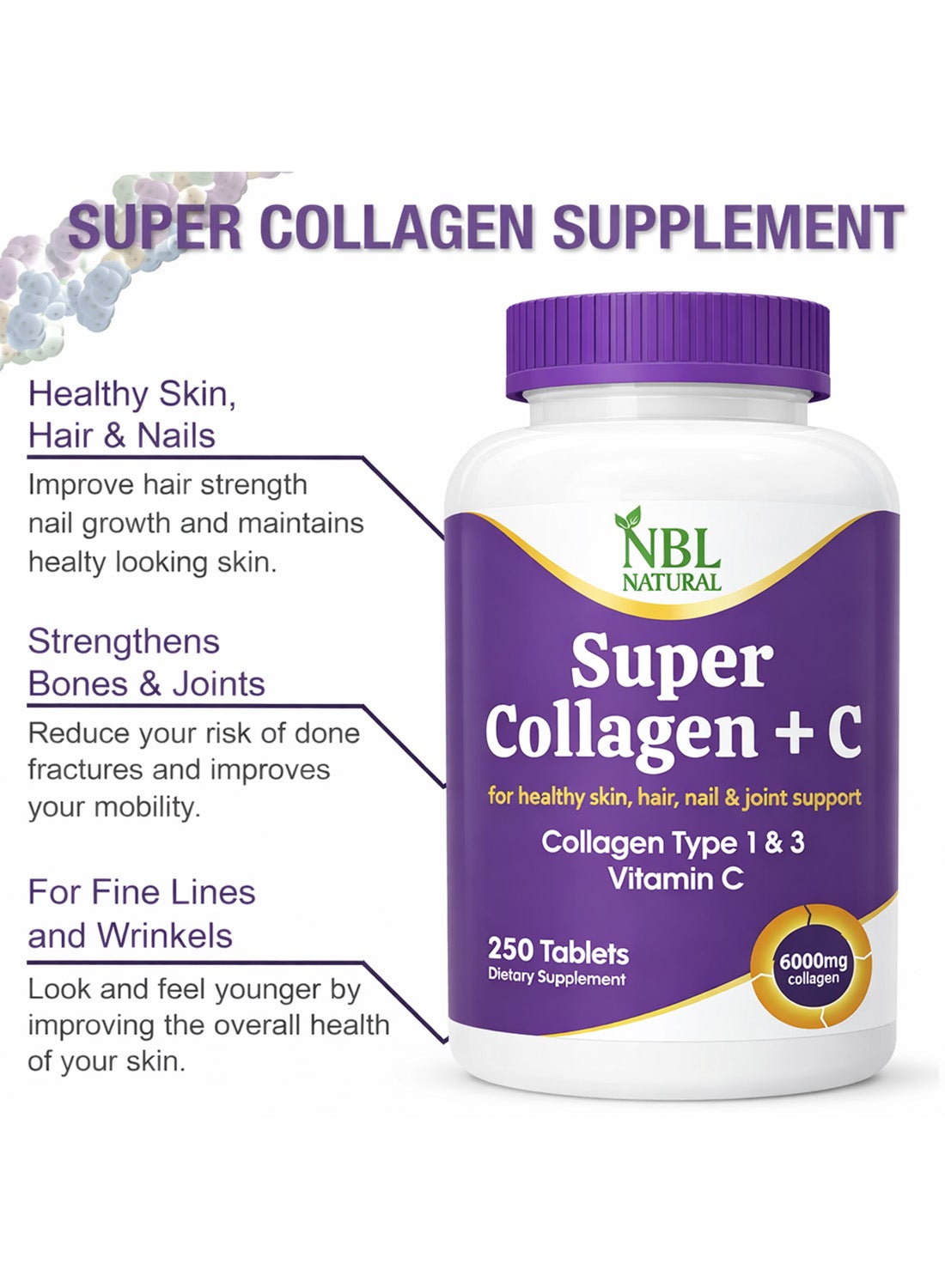 Nbl Natural Super Collagen With Vitamin C 6000Mg Tablets 250'S
