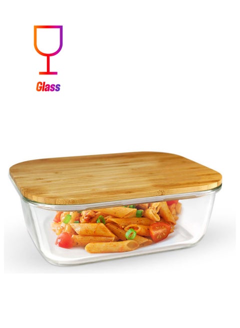 Rectangular Glass Food Container With Bamboo Lid Clear 1520ml