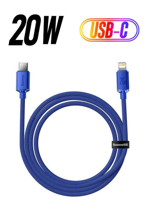 USB Type C to Lightning Cable Crystal Shine Series (1.2M), 20W Fast Charging PD Power Delivery For Apple iPhone 14 Pro Max, 14, 13, 12, 11, Pro, Max, Mini, SE, iPad, AirPods and More Blue