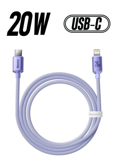 USB Type C to Lightning Cable Crystal Shine Series (1.2M), 20W Fast Charging PD Power Delivery For Apple iPhone 13, 12, 11, Pro, Max, Mini, SE, iPad, AirPods and More – Purple