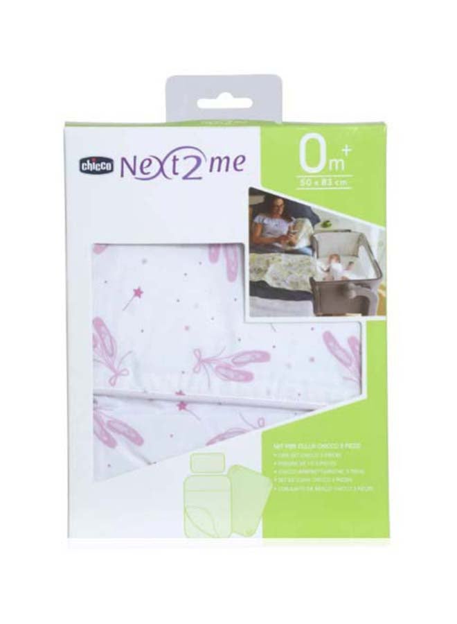Chicco - Crib Set 3 Pcs (Fitted Sheet, Upper Sheet, Pillow Case) For Next2Me Air/Magic, Pink Ballet - Image 1